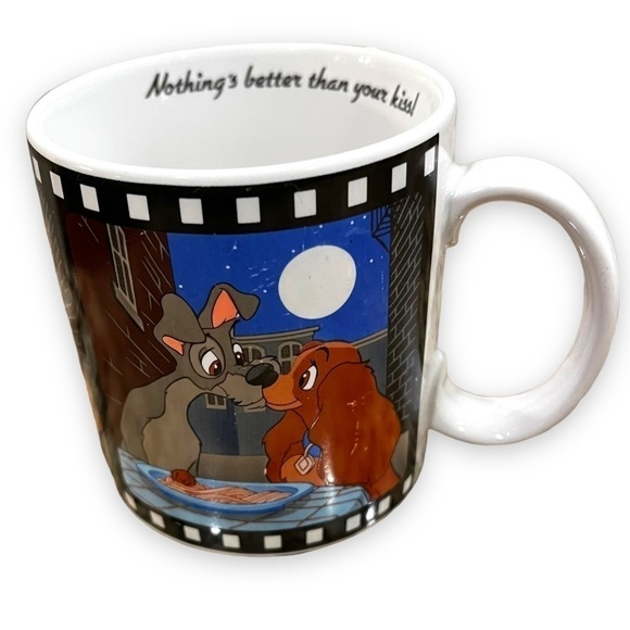 Vintage 1988 Disney Lady & The Tramp Coffee Tea Mug Ceramic Applause Korea - Picture 1 of 10